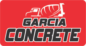 Red logo with a concrete truck graphic and bold black text reading "Garcia Concrete.